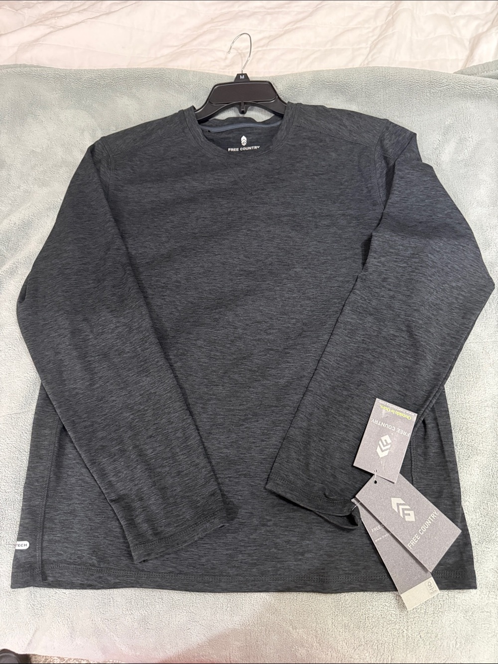 Free Country Men's Long-Sleeve Crewneck Shirt - Charcoal Heather